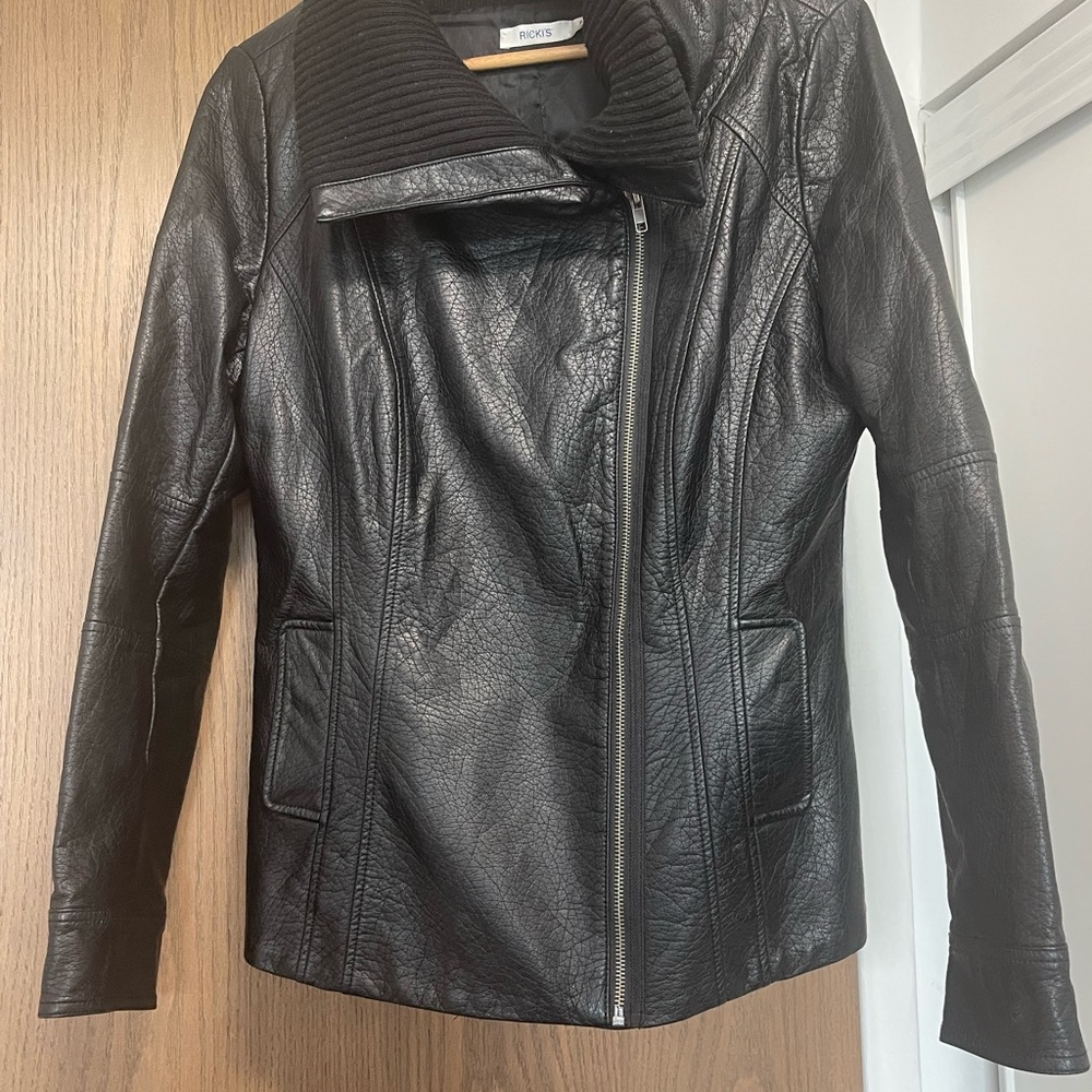 RICKIS Black Faux leather ladies spring jacket size 8 Medium short coat